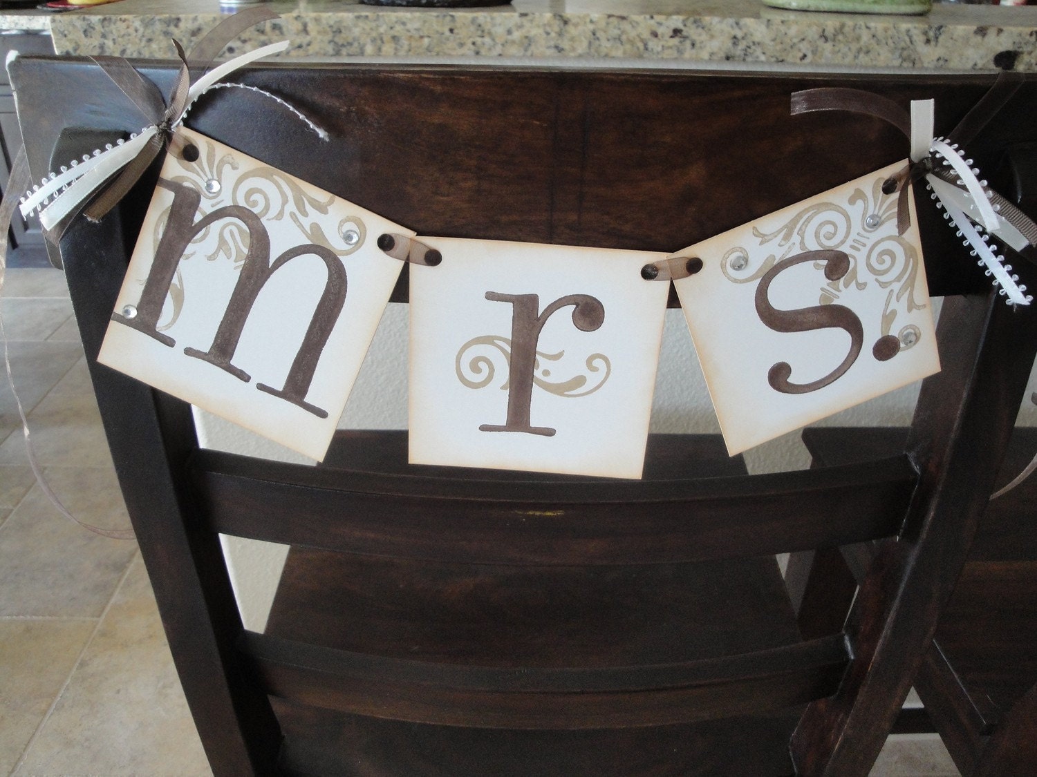 MR. and MRS. wedding chair hanger signs CUSTOMIZE to your wedding colors / Decorative rhinestones and ribbons