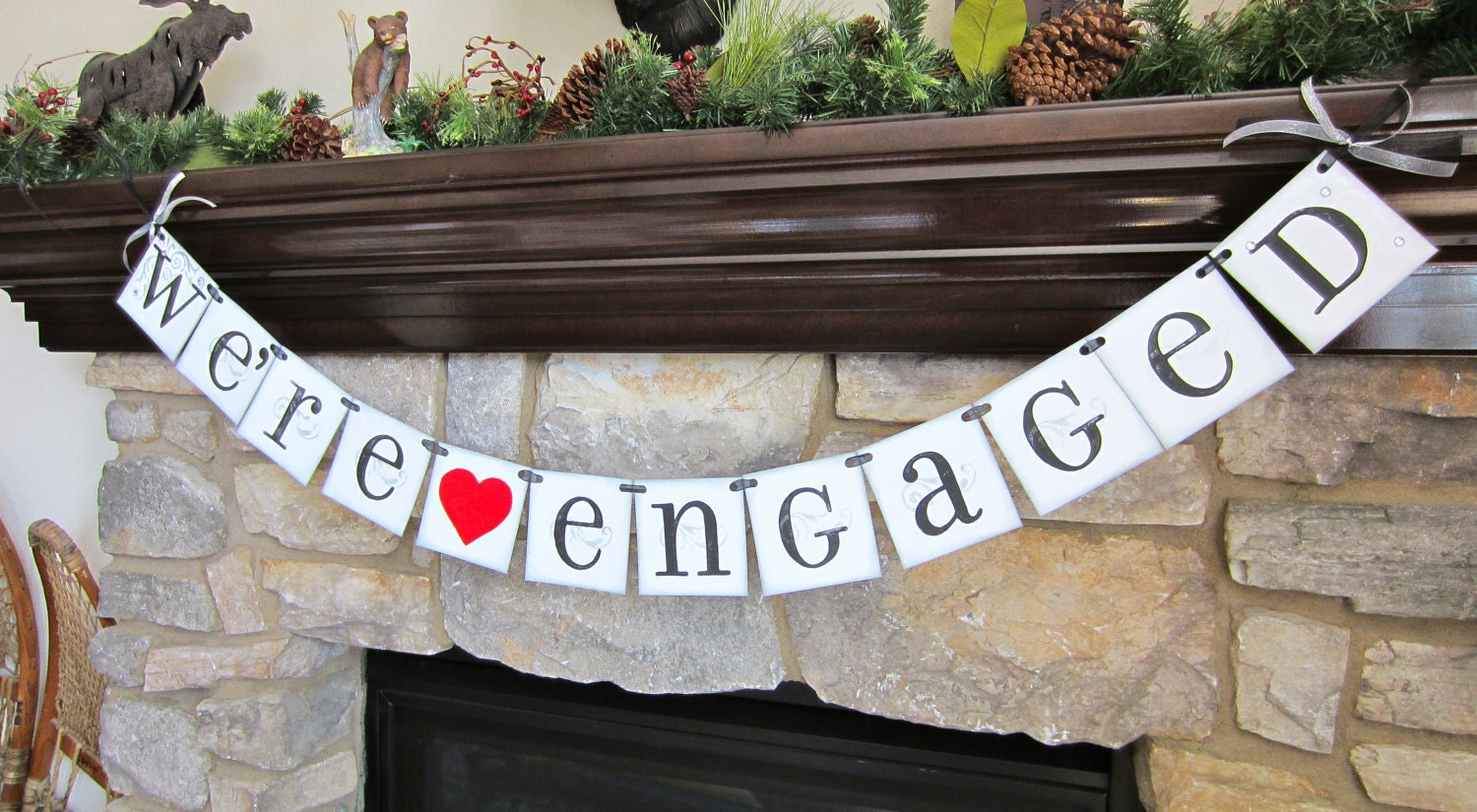 WE'RE ENGAGED banner engagement sign / custom colors / car sign