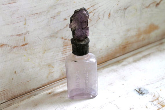 Vintage Bottle With A Purple Amethyst Crystal Soldered To The Top