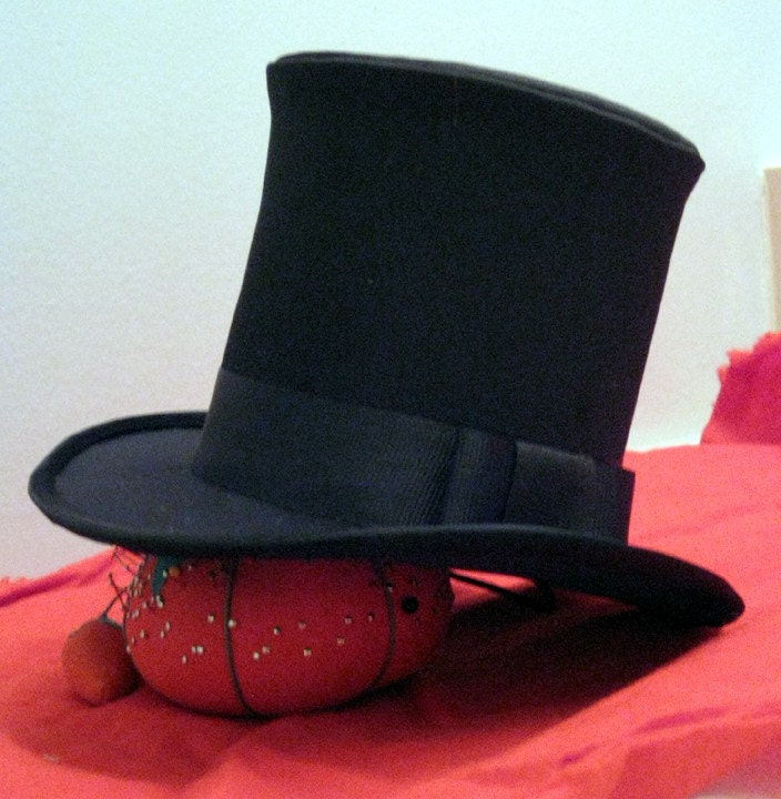Black Satin Top Hat with grosgrain ribbon trim