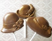 5 Chocolate Ladies Hat Lollipops: Amber Gold Glimmer Patina