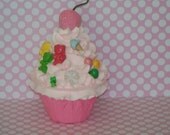 Pink Candy Land Fake Cupcake with Gummy Bears, Lollipops, Ice Cream, Gumdrops, great Birthday Photo Props, Party Favors and Decorations