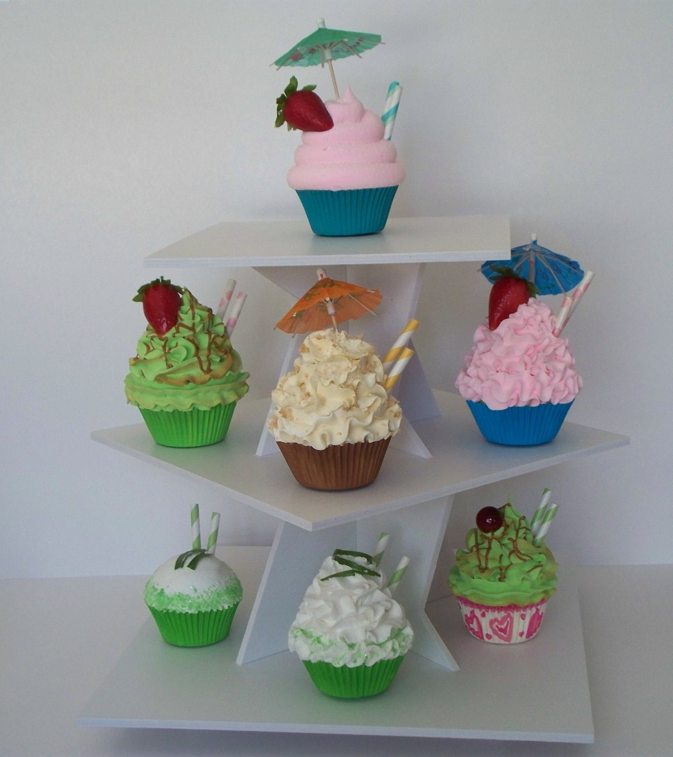 Pina Colada Fake Cupcake with Umbrella, Straws, Wedding Decor, Party Display, Bachelorette Party Props, Photo Props