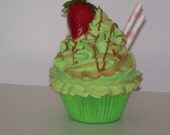 Caramel Sour Apple Fake Cupcakes with Strawberry and Straws great summer Photo Props, Unique Gifts, Kitchen Home Decor, Shoppe Display