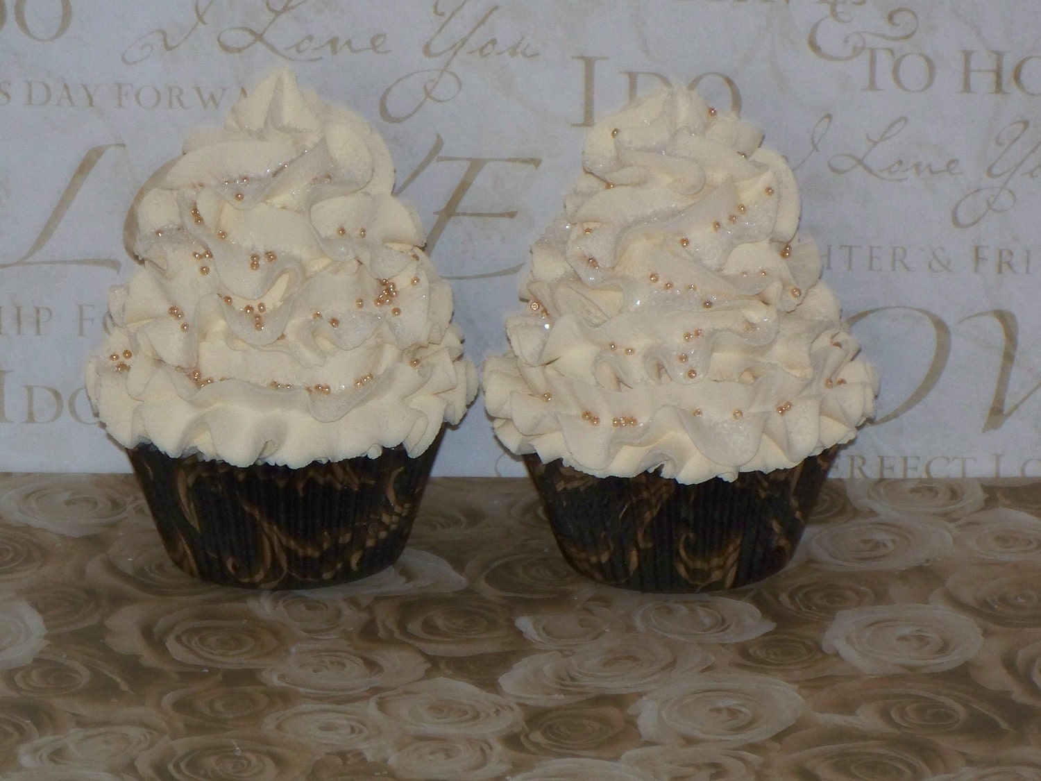 Fake Cupcake Creations Cream Cheese Fake Cupcakes, Gold Sprinkles great Wedding Decorations, Photo Props, Home Decor, Display,