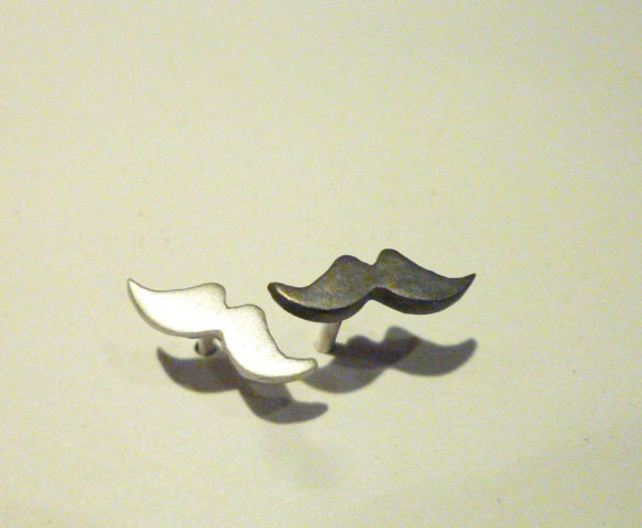 Mustache post earrings.Sterling silver geek,teen jewelry.Birthday gift.Black & white mustache earrings.