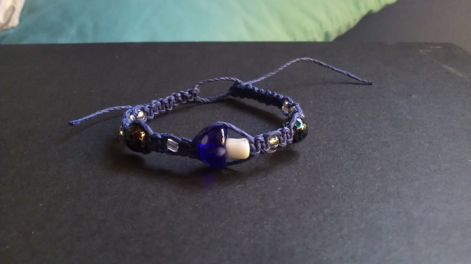 Mushroom Hemp Bracelet with Glass Beads