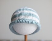 Luscious Spring Bold Stripe, Roll Brim Knit Hat - Soft Blue