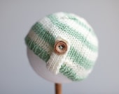 Four Hats in One - Pale Celadon and Off White Stripe With Flower and Button