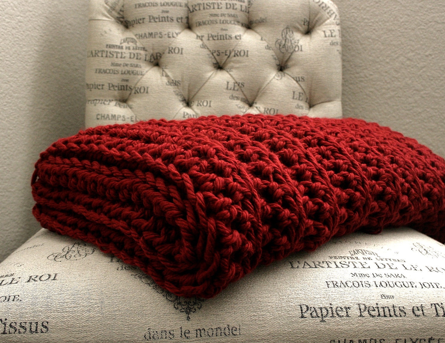Ready to Ship - Sale WEST BAY THROW in Red Soft, warm & cozy throw - Wedding, housewarming, anniversary, holidays or for your home