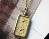 Double clock antique brass pocket watch necklace.