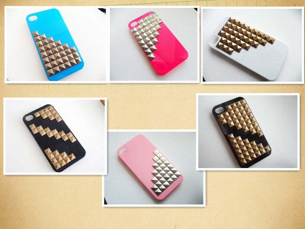Bronze Studded Pyramid White iPhone 4 4S Studded Hard Phone Case