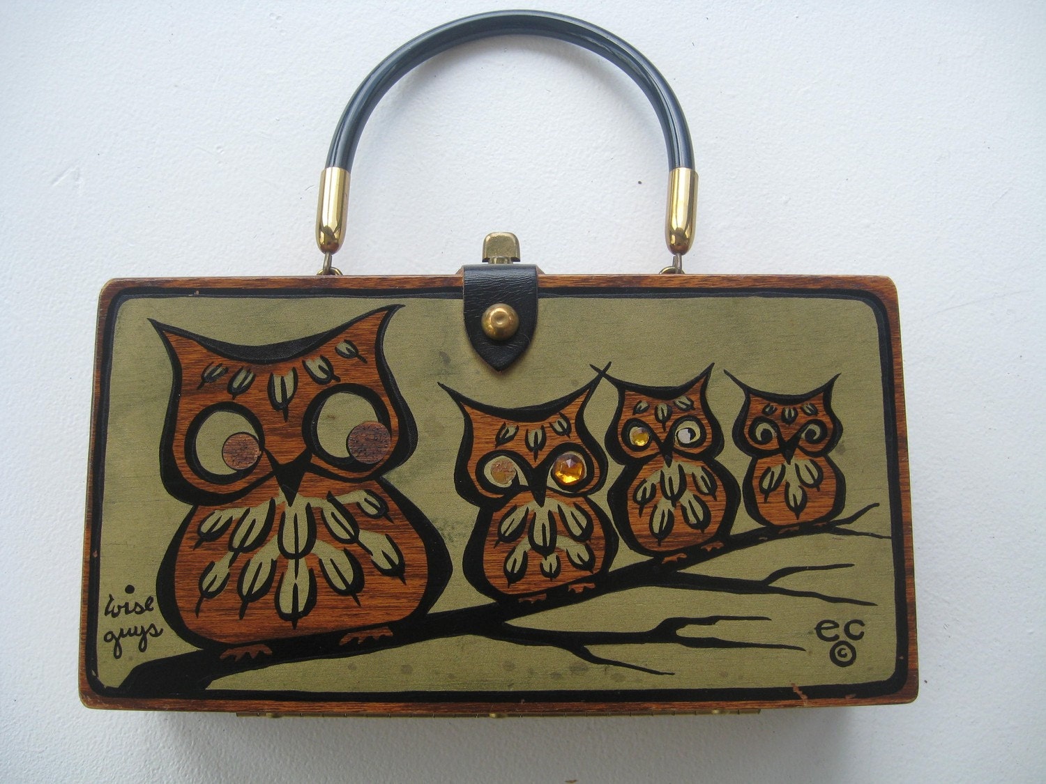 Enid Collins 1960s Wooden Box Bag Wise Guys Collectible