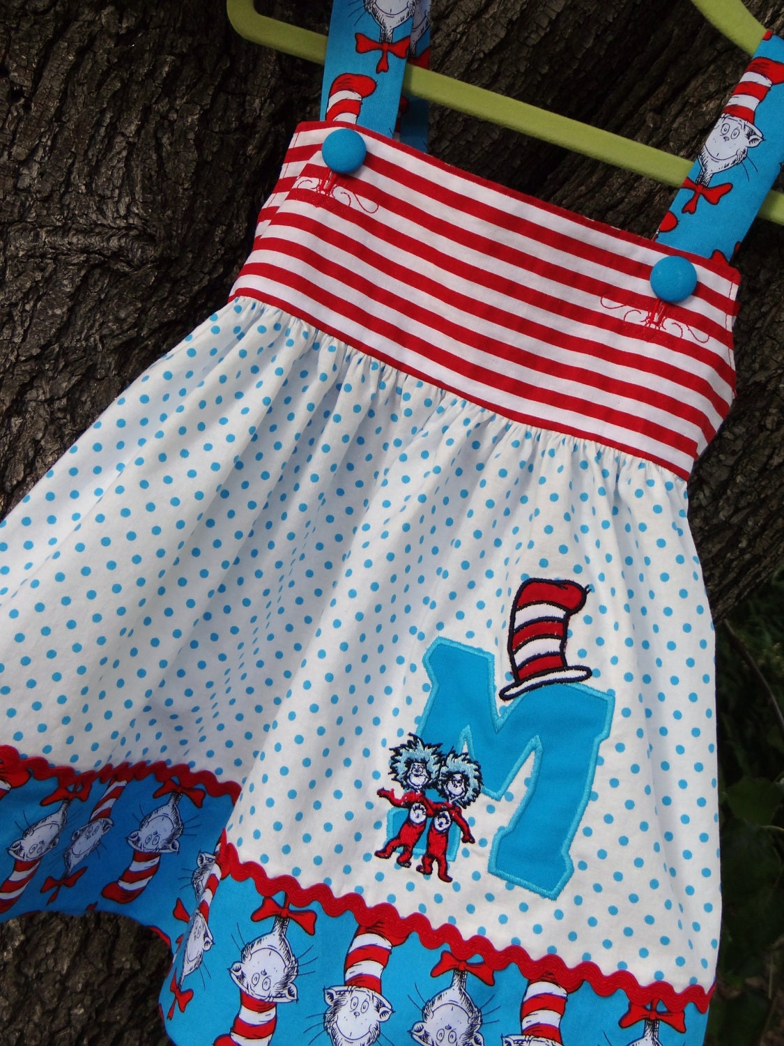 Dr. Seuss Cat in the Hat Dress, Thing 1&2 Monogram, sizes 4T-8