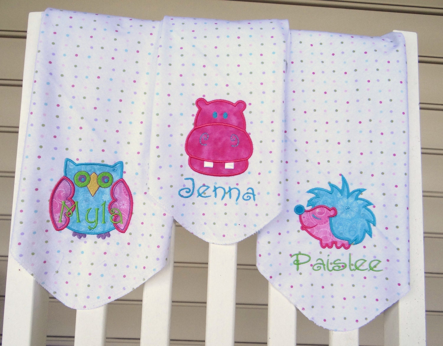 Personalized Baby Receiving Blanket, Owl Applique
