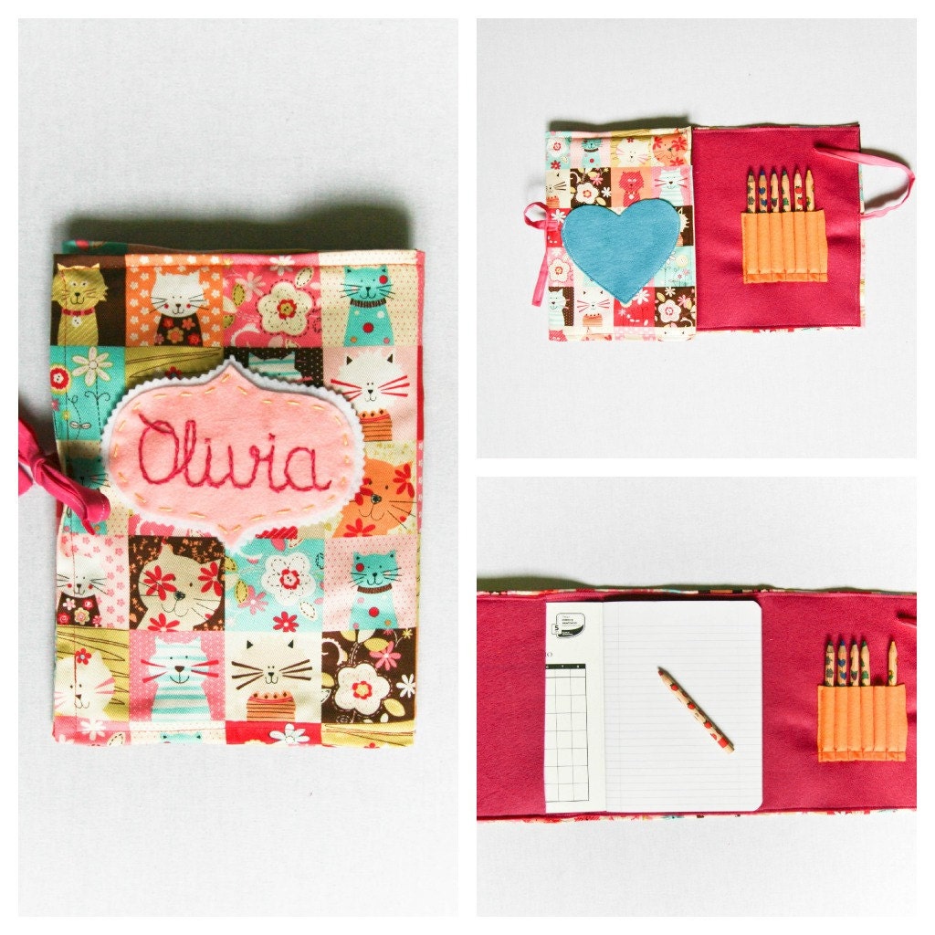 Personalized Journal, Travel Notebook Set with Cat Print , Custom Diary for Girls