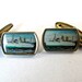 antique CUNARD CRUISE line cuff links. gilt cuff links. hand painted cuff links. circa 1930 NO.00411