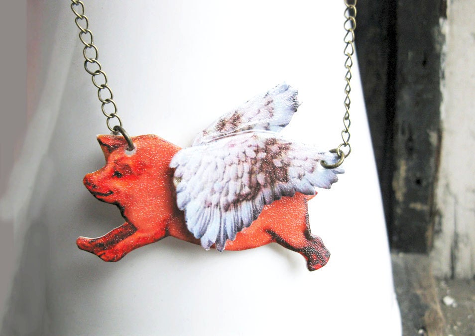Gift For Her Necklace When Pigs Fly Unique Image Angel Flying Animal