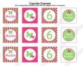 DIY Butterfly Birthday Printable Cupcake Toppers hot pink lime green