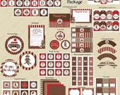 INSTANT DOWNLOAD diy Sock Monkey Deluxe  Birthday Party  PRINTABLE Part Package Red brown sign invitation cupcake toppers