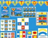 DIY Super Hero Deluxe Birthday Party PRINTABLE Package Blue red yellow black Banner Invitation Masks Il_170x135