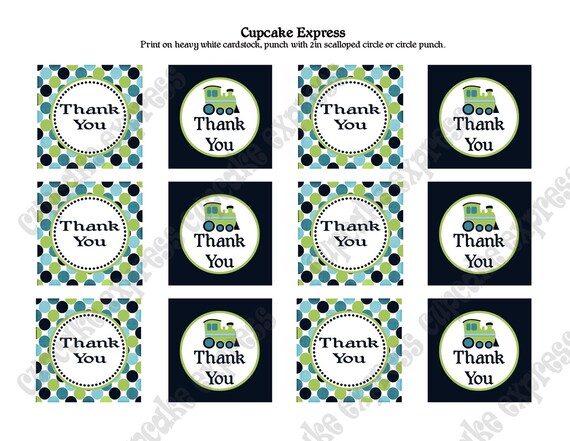 DIY Train Birthday Collection PRINTABLE Party circles 2in Thank You tags lables blue green Il_570xn