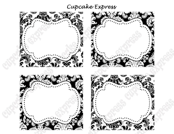 DIY Black and White Damask PRINTABLE Party Labels Tags Display cards Il_570xn