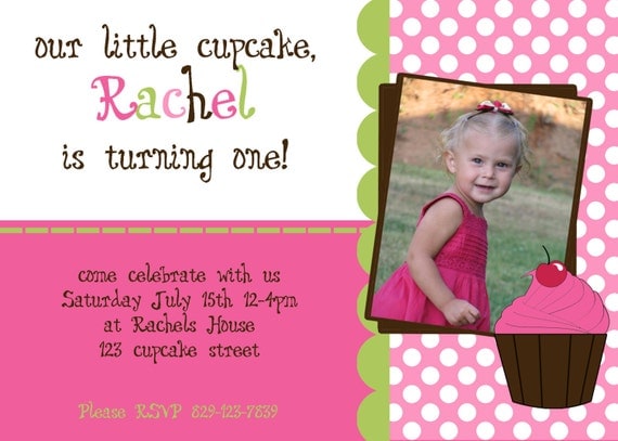 DIY Cupcake Birthday Party PRINTABLE Invitation 5x7 4x6 pink green brown GIRL first 1st Il_570xn