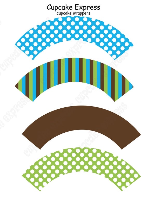 DIY Monkey Birthday Party PRINTABLE Cupcake Wrappers blue green brown BOY door sign Il_570xn