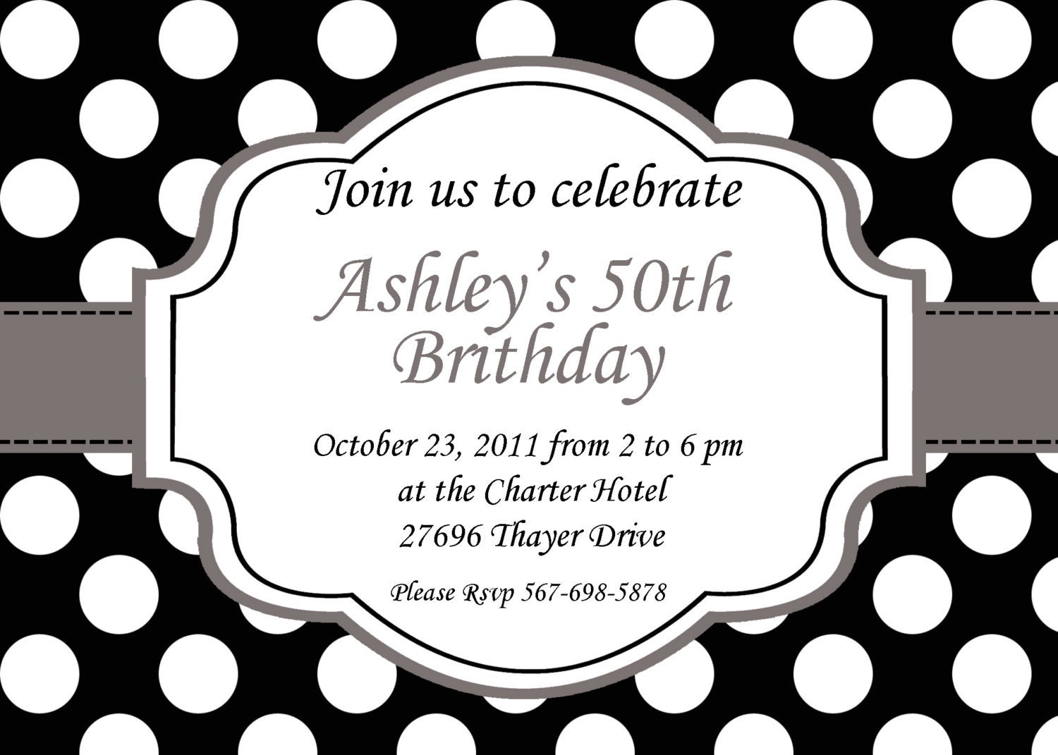 DIY Black and white grey Polka dot 50th Birthday PRINTABLE Invitation 5x7 bridal shower wedding 30th 40th 60th Il_570xn