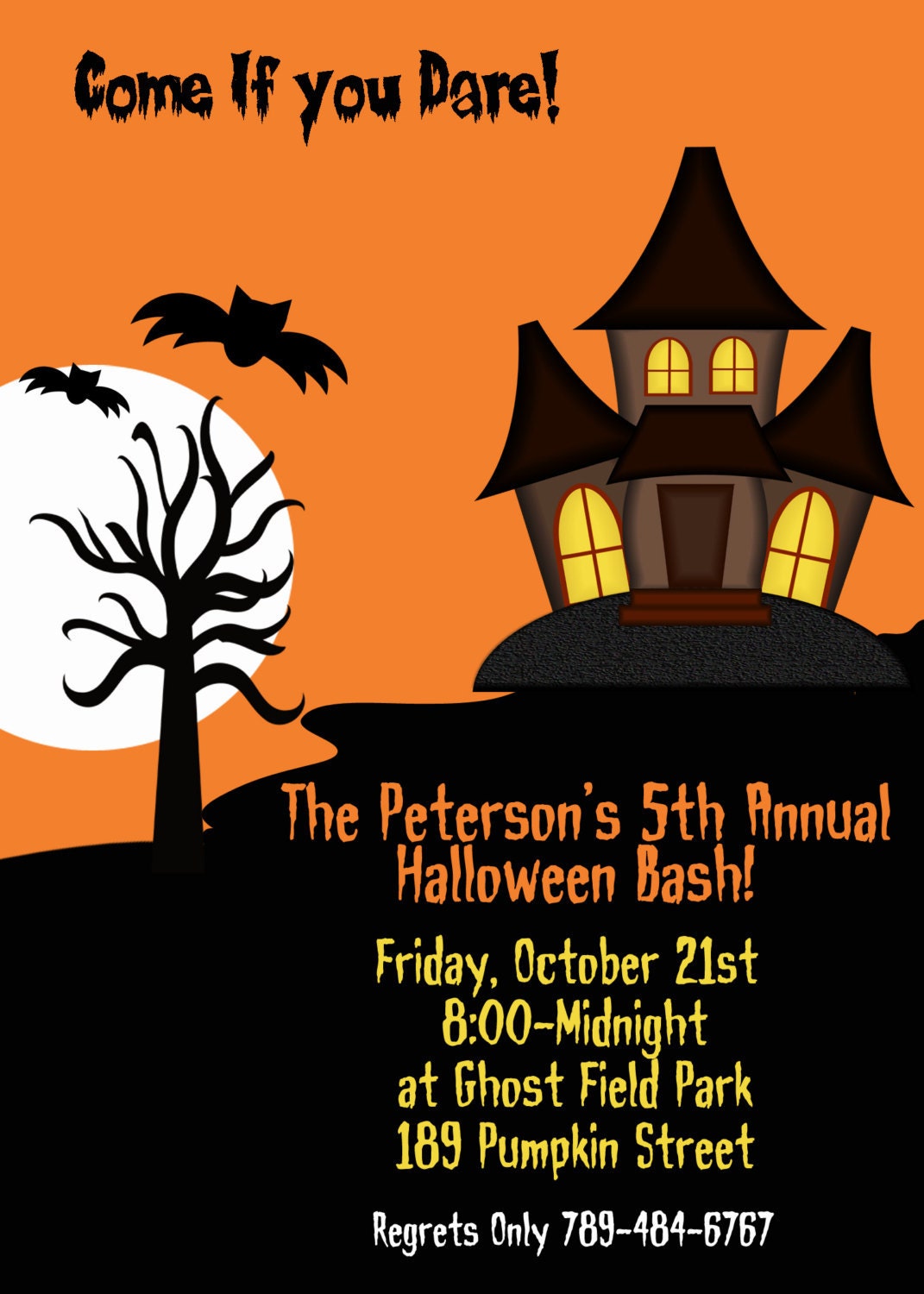DIY Halloween Party PRINTABLE Invitation 5x7 Orange black Spooky House Need them PRINTED just ask Il_570xn