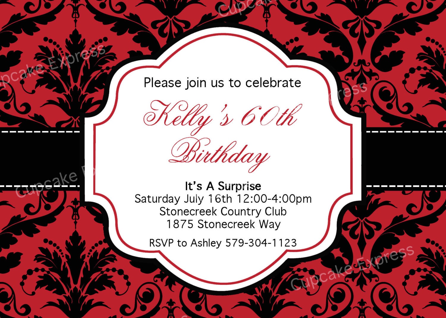 Bridal Shower Victorian PRINTABLE Invitation 5x7 Red, Black, White damask Need them Printed Just ask.... Il_570xn