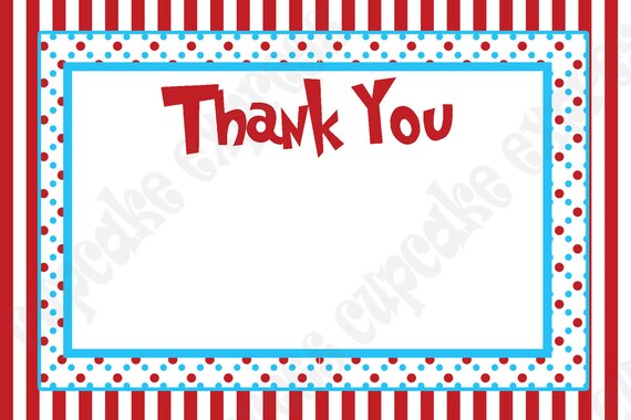 INSTANT DOWNLOAD diy Dr. Seuss Inspired Birthday Party PRINTABLE Thank You Card 4x6 red blue - Cupcake Express Il_570xn