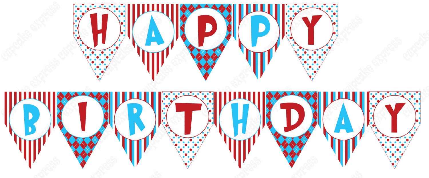 INSTANT DOWNLOAD diy Dr. Seuss Inspired Birthday Party PRINTABLE Banner Sign red blue door sign happy birthday - Cupcake Express Il_570xn