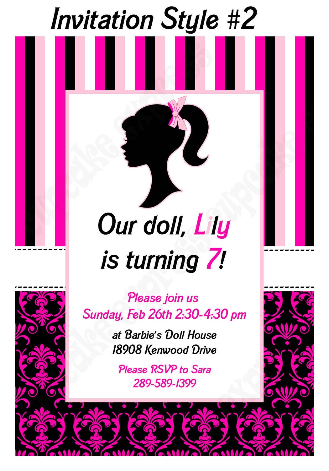 DIY Barbie Inspired Photo Birthday Party PRINTABLE Invitation 5x7 Pink black Photo Il_570xn