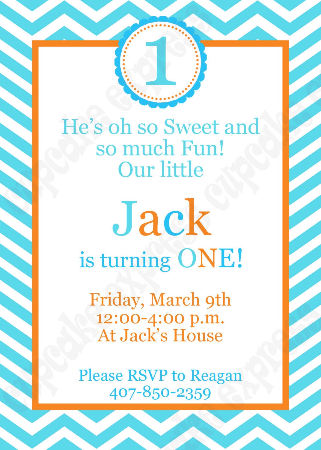 DIY Orange Blue Teal Birthday Party PRINTABLE Invitation 5x7 First 1st Birthday -Cupcake express Il_570xn