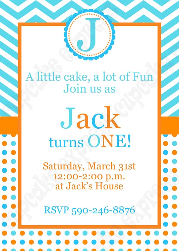 DIY Orange Blue Teal Birthday Party PRINTABLE Invitation 5x7 First 1st Birthday -Cupcake express Il_570xn