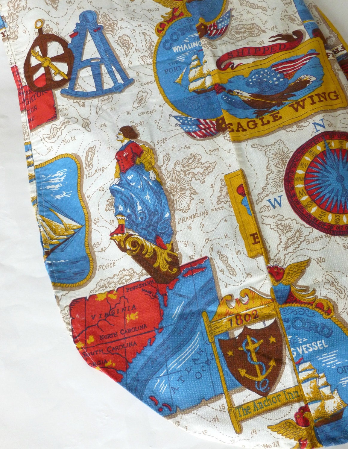 Nautical Bedspread Sailing Ships and Maps Twin Size in Red, White, Blue and Gold by Sears Boys Bedroom Decor