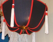 Pendant Chandelier Light Fixture Custom Hanging Shade Black Silk Red Trim Handmade