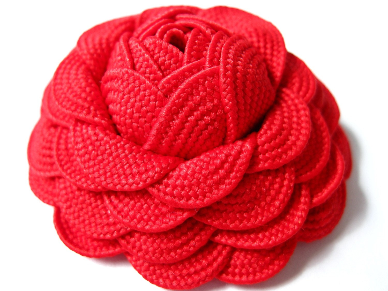 Unique Rose Accessory Hair or Brooch Flower : Red Rose Art Deco Rick Rack Flower - Unique Handmade Hair Accessory or Brooch Bridesmaid - Rotifera