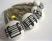 Snap Clips Hair Accessories -  Snap Hair Clips : Funky Hair Barrettes - Set of four  Music Notes Black and White Sheet Music