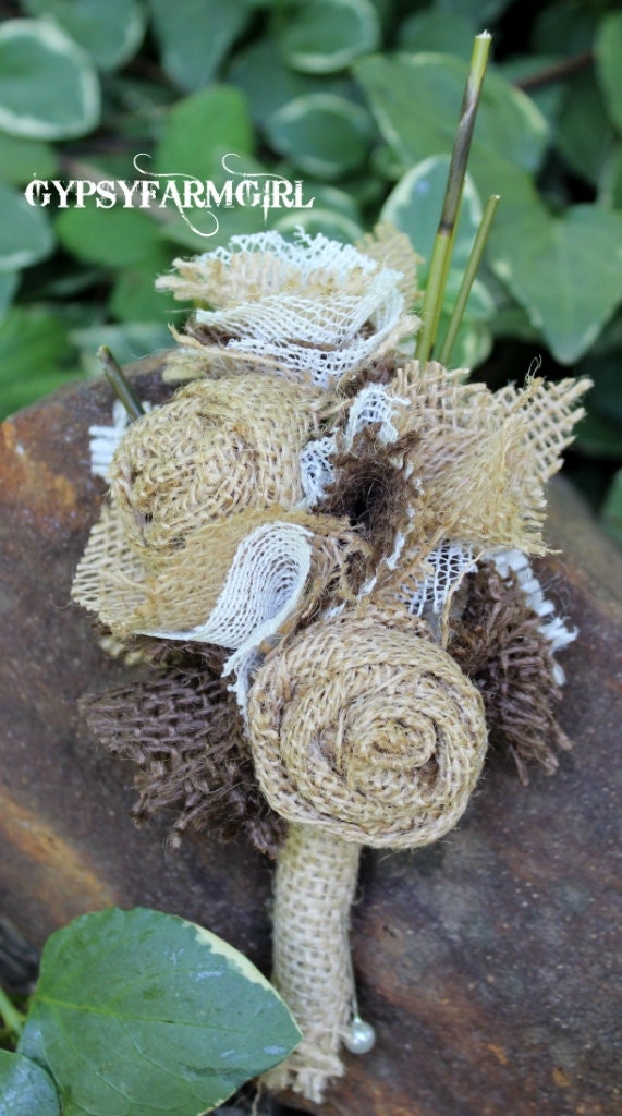 Custom Order for Kelly Burlap 2 Rose Groom's Boutonniere for Wedding Rustic Bout