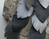 leather feather shoulder duster earrings, silver and black repurposed leather, one of a kind long earrings, handmade.