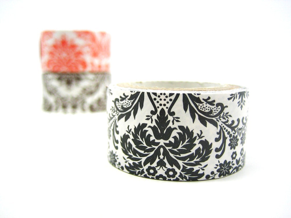 Removable Paper Decor Tape - Black Damask Print