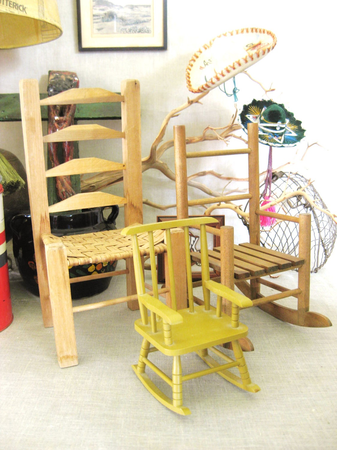 40% OFF Entire Shop - Vintage Collection of Miniature Wooden Chairs - Doll Parts / Toys