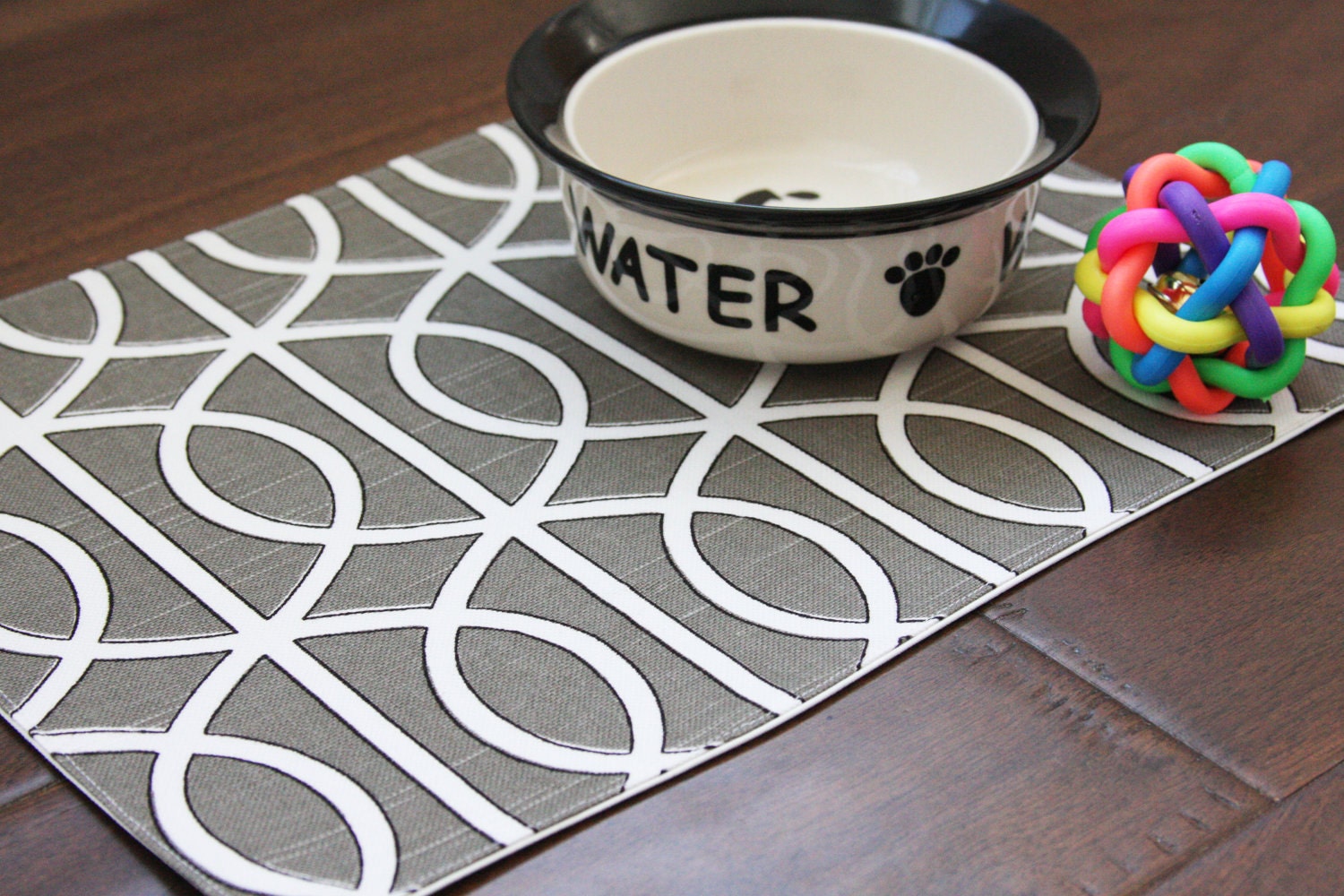 Pet-Mat (Placemat for your Dog or Cat's Bowl) Grey Squiggles: Small Size FREE US SHIPPING