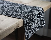 Fabric Table Runner - Black with White Circles - FREE US SHIPPING