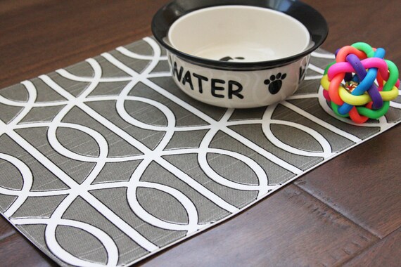 Pet-Mat (Placemat for your Dog or Cat's Bowl) Grey Squiggles: Small Size FREE US SHIPPING