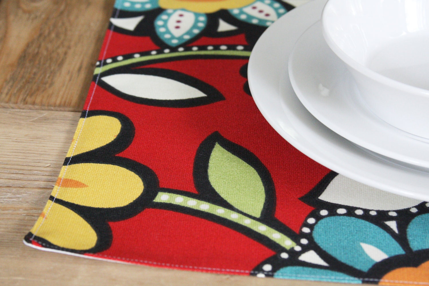 Cloth Placemats - FREE SHIPPING - Red Big Floral - Set of 4