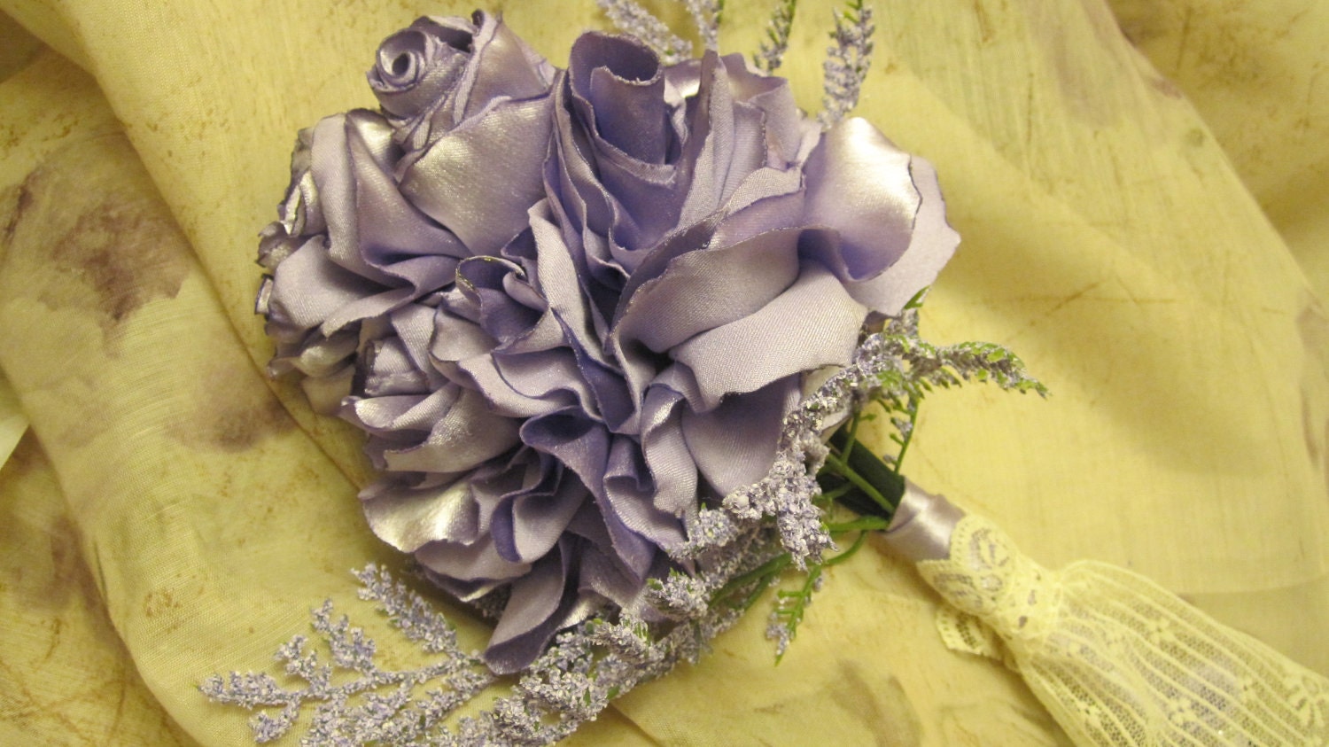 Sale Lovely wedding bouquet of fabric flowers with lovely satin fabric roses and rose buds  OOAK